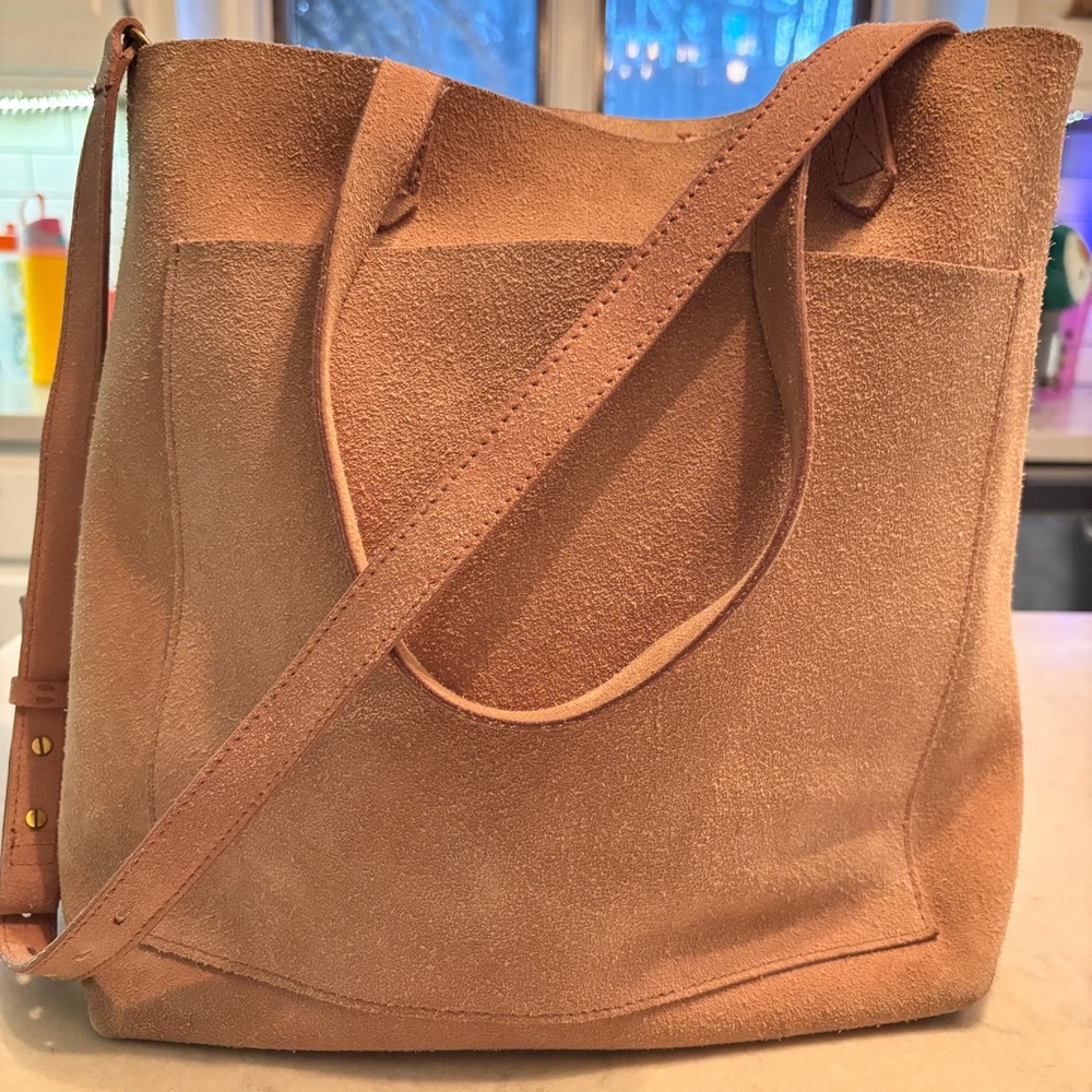 Madewell Medium Transport Tote Suede Light Pink with Removable Crossbody Strap